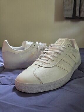 White Leather Adidas Gazelles 13